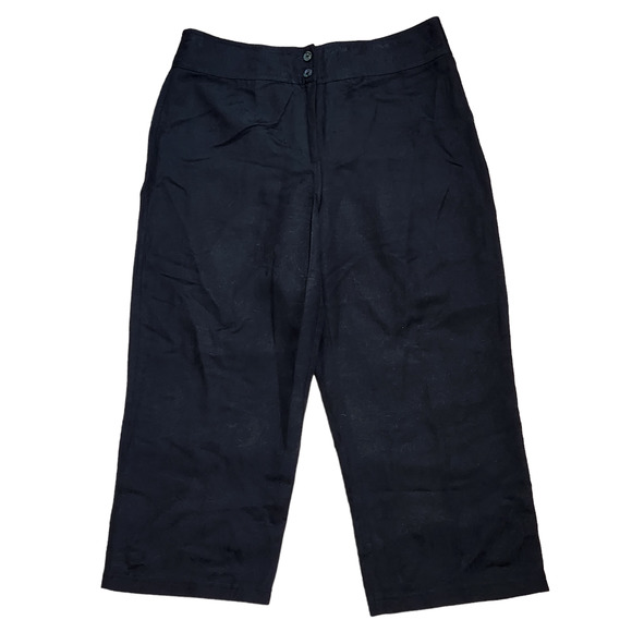 Chico's Womens Crop Capri Pants Size 2 Large 12 Solid Black Embossed Linen - Picture 1 of 8